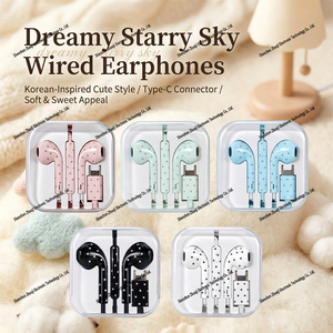 Type-C Wired In-Ear Earphones Star Dot Pattern Headphones with <b>Microphone</b> Semi-In-Ear Music Earbuds - Product Image 2