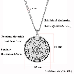 Collar con Colgante de Acero Inoxidable con Sello de los 7 Arcángeles, Pentáculo de San Cipriano, Pentagrama, 12 Signos Zodiacales, Sol, Luna, Amuleto Mágico, Talismán - Product Image 4