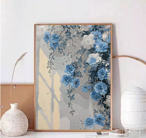 Kit de <span class=keywords><strong>Peinture</strong></span> par Numéros Moderne Écologique DIY <span class=keywords><strong>Fleurs</strong></span> Bleues Nature Morte, <span class=keywords><strong>Peinture</strong></span> Acrylique sur Toile Entièrement Brossée - Product Image 2