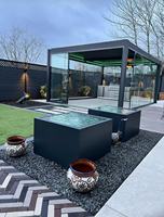 Pergola en aluminium d'extérieur, toit à lamelles motorisées personnalisable avec bande LED, gazebo bioclimatique imperméable pour patio et jardin