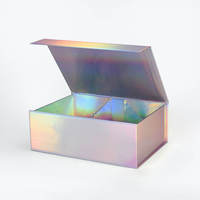 Boîtes rigides de luxe fantaisie holographiques couleur A4 format profond avec fermeture magnétique en carton, matériaux recyclés, gaufrage pour gants et mitaines