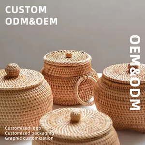 Mùa Thu Hiện Đại <span class=keywords><strong>Wicker</strong></span> Lưu Trữ Giỏ Handmade Mây Dệt Snack Và Đồ Lặt Vặt Hộp Với Nắp Cho Máy Tính Để Bàn Trang Trí - Product Image 3