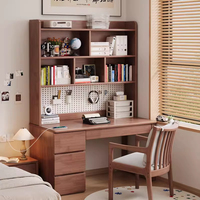 Escritorio para Oficina en Casa, Escritorio de Estudio para Estudiantes, con Estantería Integrada y Cajones, Madera Maciza, Ecológico, Duradero, para Dormitorio, para Usar con Computadora