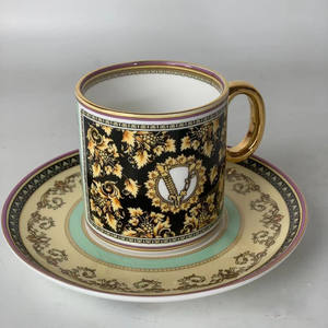 Ensemble de tasse et d'assiette en céramique de luxe moderne, design occidental pour la maison, les voyages ou le thé et le café, porcelaine osseuse, tasse à café turque, cadeau - Product Image 2