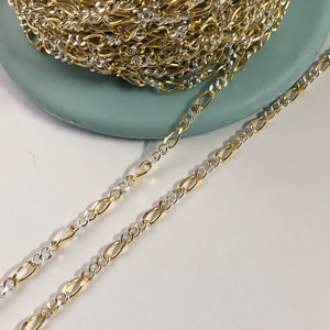 빈티지 2.5MM 피가로 3 + 1Two 톤 체인 쥬얼리 여성 S925 스털링 실버 믹스 골드 체인 - Product Image 5