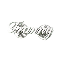 Broche personnalisée en strass, plaquée argent, avec nom en métal poli et cristal, vente en gros d'usine, cadeau souvenir