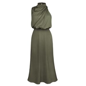 Robe de soirée élégante pour femme, sans manches, robe verte, robe élégante en satin - Product Image 1