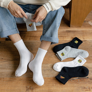 Venta al por mayor <span class=keywords><strong>Pizza</strong></span> Burger <span class=keywords><strong>Calcetines</strong></span> Hombres Dibujos animados Bordado Tendencia Transpirable Wicking Low-Top Mid-Tube <span class=keywords><strong>Calcetines</strong></span> <span class=keywords><strong>de</strong></span> algodón - Product Image 2