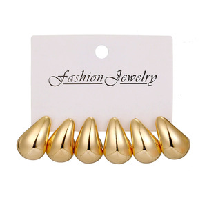 Juego de pendientes de oro de moda, 3 piezas, tipo C, giros de masa frita, pendientes de gota de agua para joyería, venta al por mayor N25694 - Product Image 2