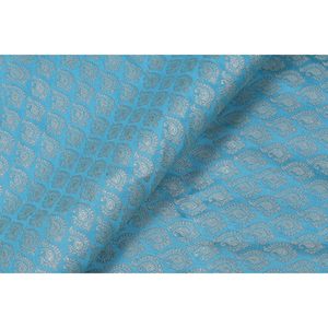 Tissu brocart Triloki Paisley bleu en poly tissé métallisé pour vêtements, saris, couture, artisanat et design de mode, vendu au mètre - Product Image 4