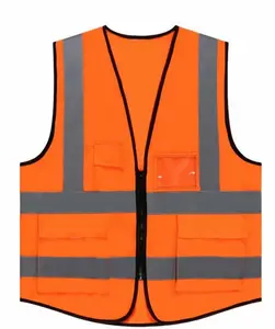 視認性の高いサイズLポケットジッパーオレンジ反射安全ベスト