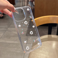 Coque de téléphone transparente en TPU avec strass et cerises pour iPhone 16 Pro Max, étui tendance pour femme avec paillettes en époxy pour iPhone 17, 15 Plus, 14