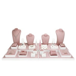 Lacquered and Velvet Jewelry Display Set Pink Necklace Ring <b>Earring</b> Display <b>Holder</b> Accessory - Product Image 4