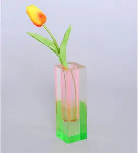 Ins cột vuông Frosted Glass bong bóng trồng hydroponics tùy chỉnh màu bình thủy tinh bình Acrylic lọ