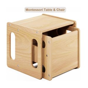 Anak-anak Montessori Furniture 1-3 tahun langkah bangku kayu meja menyapih dan kursi Set untuk balita membaca bermain aktivitas kubus - Product Image 3