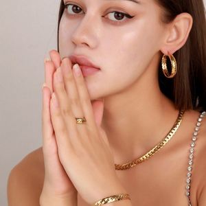 Pendientes de Aro de Acero Inoxidable con Diseño Geométrico de Trigo para Mujer, a la Moda, Impermeables, Conjunto de Joyería Femenina, Oro, Zirconia, Venta al por Mayor - Product Image 1
