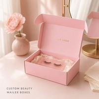 Boîte d'expédition pliante ondulée rose, personnalisée avec logo en feuille d'or, à rabat sans ruban adhésif, pour cils et cosmétiques, vente en gros directe usine