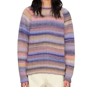 Suéter de lana para hombre, Jersey de punto de Jacquard personalizado con cuello redondo, suelto, a rayas, colorido, unisex