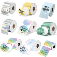 Rouleau d'étiquettes autocollantes en papier thermique direct Milestone, cercle coloré, transparent, holographique, autocollant de Noël