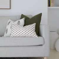 Housse de coussin en poly-linolène imprimée à la main, motif floral, vert olive, pour canapé, style bouclé