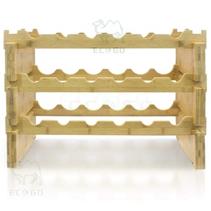 Bon marché, support de rangement pour le vin, organisateur de bouteilles de vin en bois d'olivier, porte-vin empilable à 3 niveaux pour contenir des bouteilles - Product Image 4