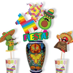 6pcs Fiesta Centerpiece Stick Mexican Fiesta Table Stick Cinco De Mayo Table Centerpiece Cutout for Birthday Baby Shower decor