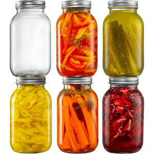 Frascos de Vidrio Mason de Boca Regular, 16 oz, Transparentes, con Tapas Metálicas Plateadas para Sellado y Conservación - Product Image 1