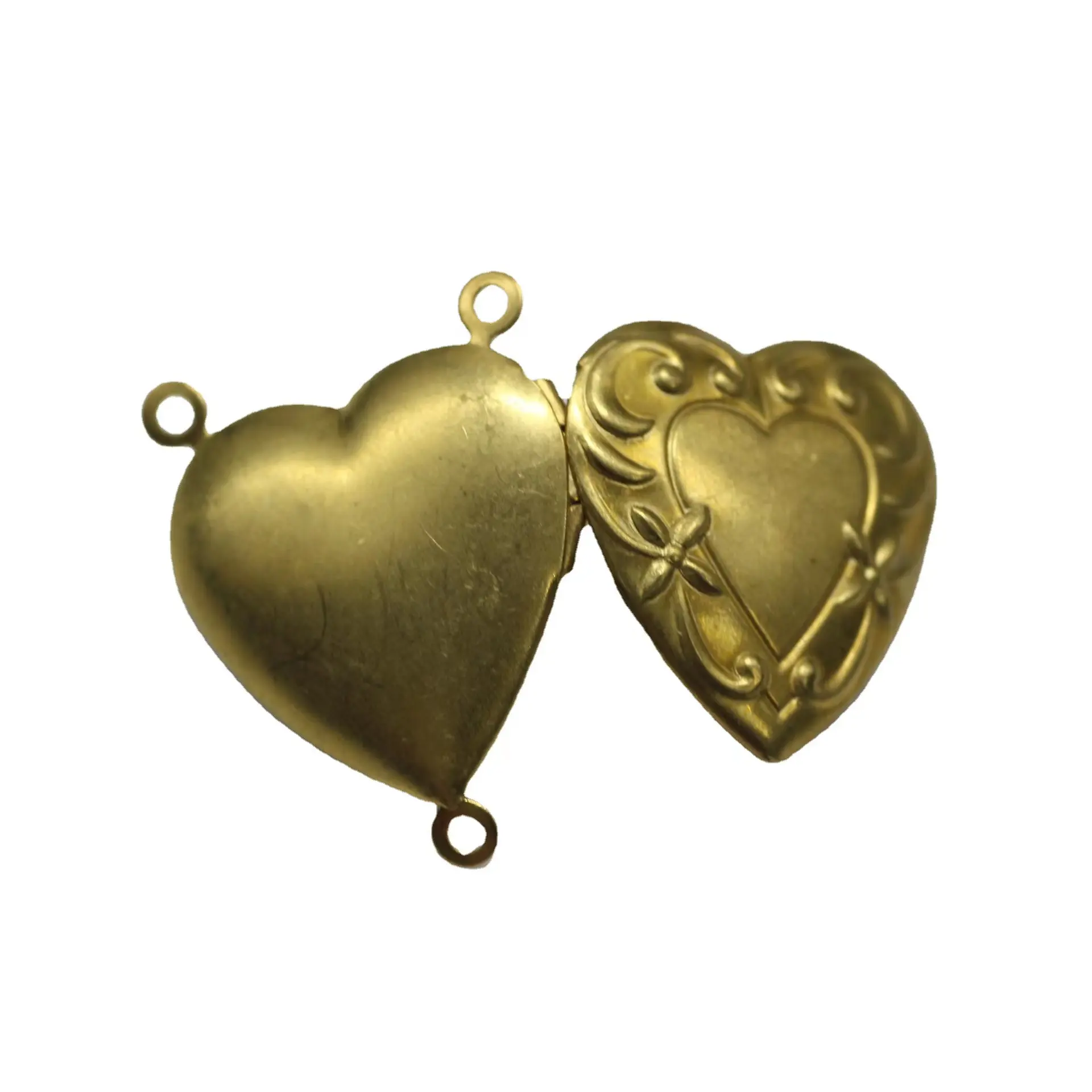 Pure copper heart-shaped box diy accessories metal accessories retro pocket watch box pendant