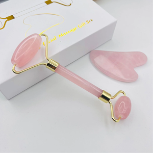 Ensemble de rouleaux de jade en quartz rose de haute qualité, outil de massage pour le cou et le visage, outil de beauté multifonction en forme de cœur - Product Image 5