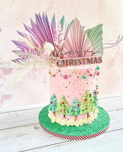 Toppers de gâteau d'anniversaire de fleurs séchées boho en gros, accessoires d'halloween, décorations de fête, fournitures de décoration de gâteau, feuilles de palmier - Product Image 3
