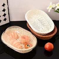 Panier de rangement ovale en plastique tressé à la main, écologique, avec couvercle transparent anti-poussière, commercial, 1-3L, pour service, buffet, boulangerie, fruits, pain