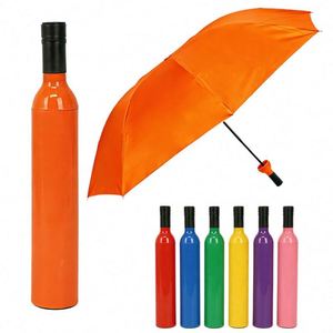 Parapluies pliants compactes en forme de bouteille de vin, résistants au vent, avec impression de logo, vente en gros – Offre spéciale - Product Image 1