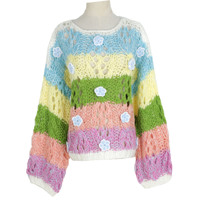Nouvelle Collection Automne 2026 : Pull en Crochet Fait Main pour Femme, Motif Floral 3D Coloré, Coupe Ample et Confortable, Tunique Tendance pour l'Automne