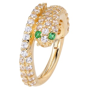 Histoires de piercing Bague segment à charnière en forme de serpent en or massif 14 carats avec bijoux de piercing en zircon cubique vert - Product Image 1