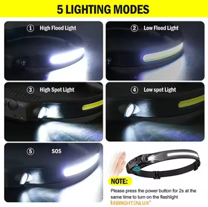 مصباح رأس قابل لإعادة الشحن مقاوم للماء للعمل والتسلق في الهواء الطلق مع مستشعر حركة وشعاع ساطع XPE+COB - Product Image 4