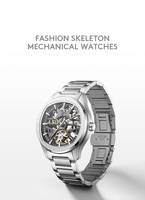 Montre mécanique squelette de luxe 2026 Trendsetter JX-2804 en acier inoxydable, analogique, OEM, pour la recherche autonome
