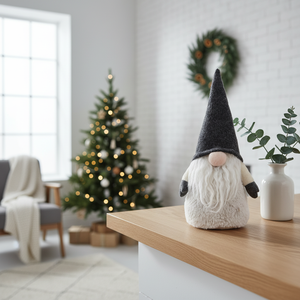 Top Quality Christmas <strong>Gonk</strong> Plush Stuffed Doll Charcoal Felt Hat Ivory Fur Luxury Ornament - Product Image 2