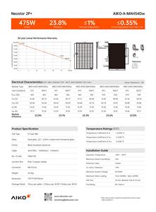 แผงโซลาร์เซลล์ <span class=keywords><strong>Aiko</strong></span> ABC Pv Module Photovoltaic Panels แบบ N Type ABC Dual Glass Module PV Panel 455W 460W 465W 470W 475W <span class=keywords><strong>AIKO</strong></span> รุ่น MAH54Dw - Product Image 3