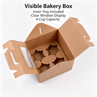Boîte à muffins en papier kraft en stock, boîte d'emballage pour pâtisseries avec fenêtre transparente, boîte cadeau pour gâteaux de lune à emporter avec plateau intérieur