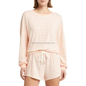 2024 Fashion Polyester Spandex Adult Sleepwear Full Print Custom Silk Pajama Set For Women