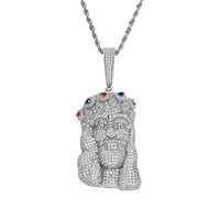 Collier Pendentif Jésus Hip Hop Bling Bling en Zircon Blanc Plaqué Or Véritable 14K – Vente en Gros