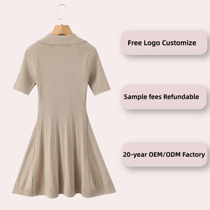 Mini-robe décontractée Y2K en dentelle léopard pour femme, couleur unie, tricotée, col rabattu, manches courtes, respirante, été, sans bretelles, coupe <span class=keywords><strong>Empire</strong></span> - Product Image 2