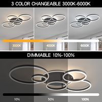 Plafonnier LED moderne noir en acrylique à montage en surface, télécommande, diamètre 47 pouces, 9600 lumens, culot E26 pour salles à manger et salons