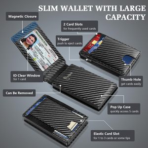 Men's Carbon Fiber <b>Wallet</b> With <b>RFID</b> <b>Blocking</b> Magnetic Card Holder Flip Top Genuine Leather Everyday Use - Product Image 2