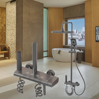 Système de douche à eau de pluie intelligent en aluminium pour salle de bain Ensemble de robinets de douche froide et chaude à 4 fonctions comprenant des modèles de jet doux