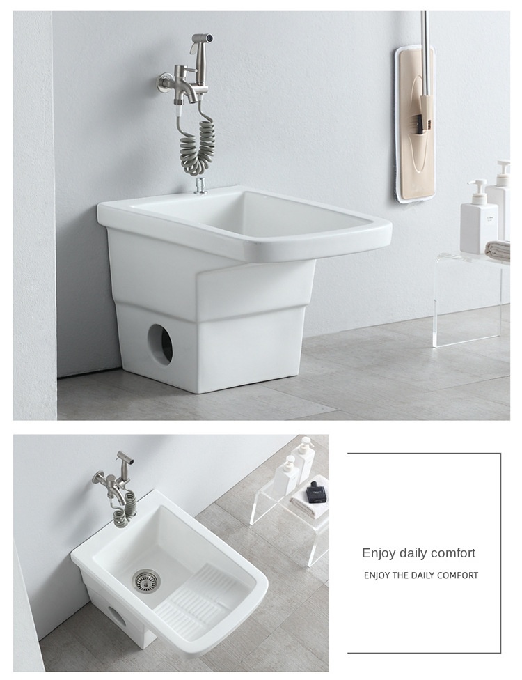 Large floor ceramic balcony mop sink mop sink with washboard wash tub control