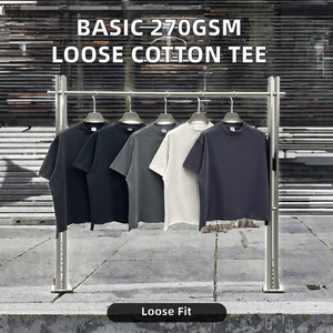 T-shirt Basique Quotidien Unisexe en Coton Tricoté 270 GSM, Coupe Boxy à Épaules Tombantes, Col Rond Uni, Manches Courtes, Personnalisable avec Logo, Formel - Product Image 2