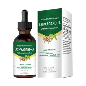 OEM 60ML Gouttes liquides de qualité supérieure à base d'ashwagandha sauvage, Withania Somnifera, vitamine, formule à base de plantes pour soulager le stress, qualité alimentaire, en bouteille - Product Image 1