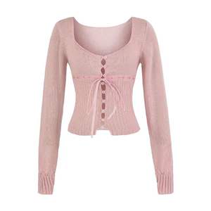 Cárdigan de Punto Casual para Mujer, Diseño Otoñal, Cuello Redondo, Manga Larga, Cierre de Botón, Color Sólido, Acabado de Alta Calidad - Product Image 2