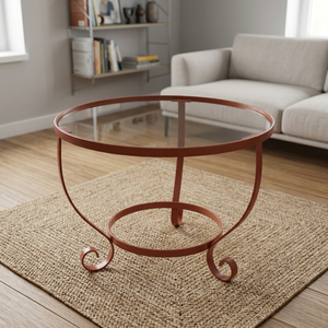 โต๊ะกาแฟลวดเคลือบผงเหล็กพร้อมท็อปกระจกดีไซน์หรูหราแบบโบราณ - Product Image 3